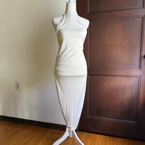 PHILTHY Ragz | White Ruched back Halter Neck Midi Dress | One Size Fits All